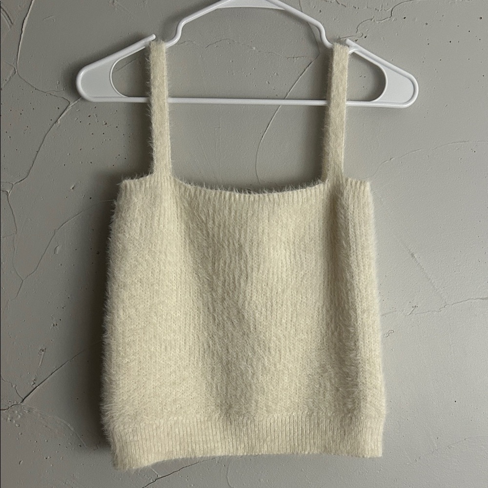 Urban Outfitters Cozy Cream Knit Fuzzy Tank Top